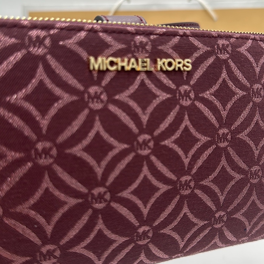 Michael Kors Jet Set Travel Lg Double-Zip Wristlet-Wallet-PhoneHolder Oxblood - Picture 3 of 15